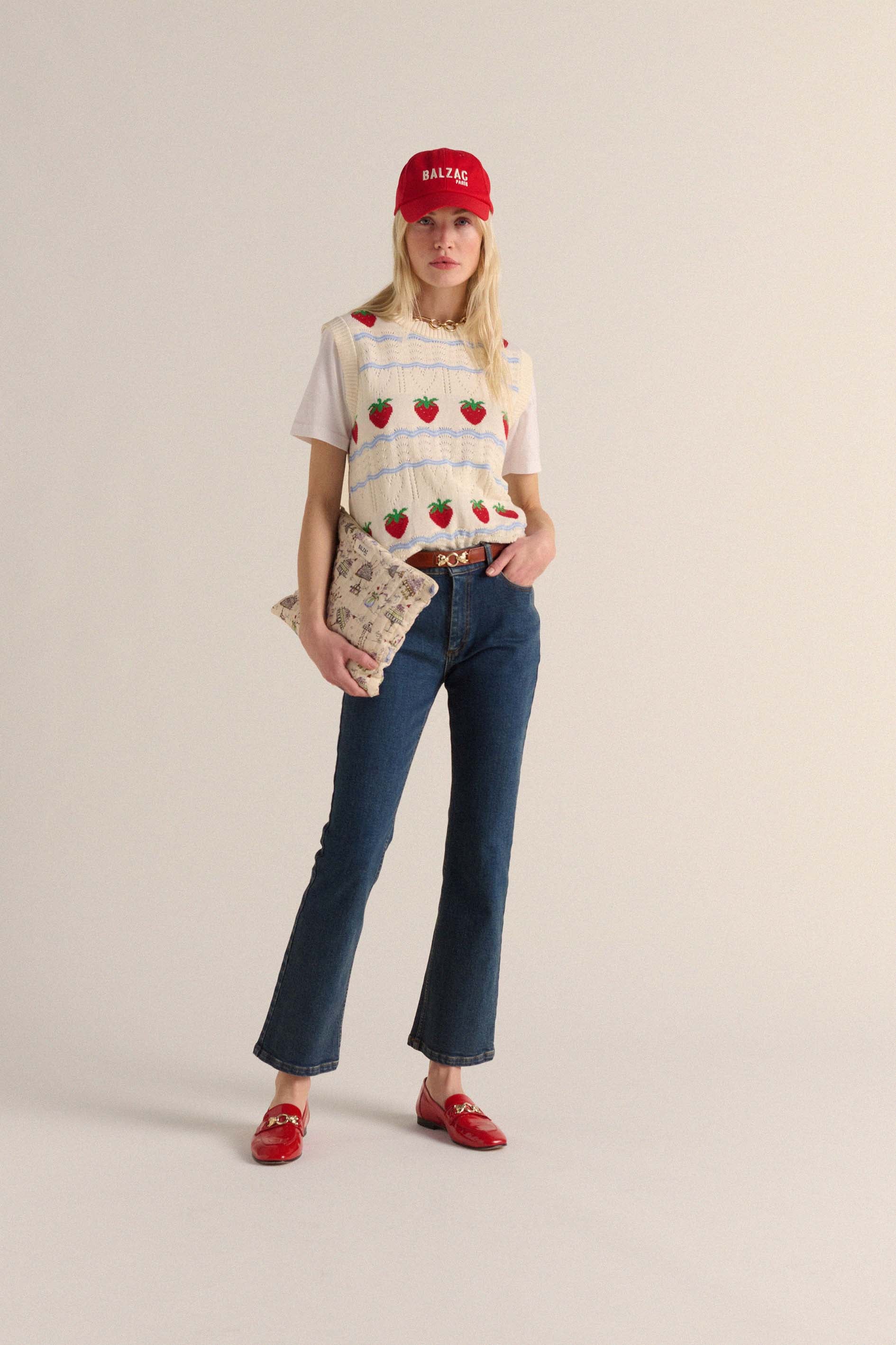 Pull Priska écru et fraises rouges