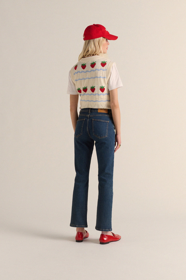 Pull Priska écru et fraises rouges