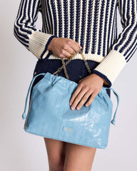 Sac Amaïa vernis froissé bleu piscine