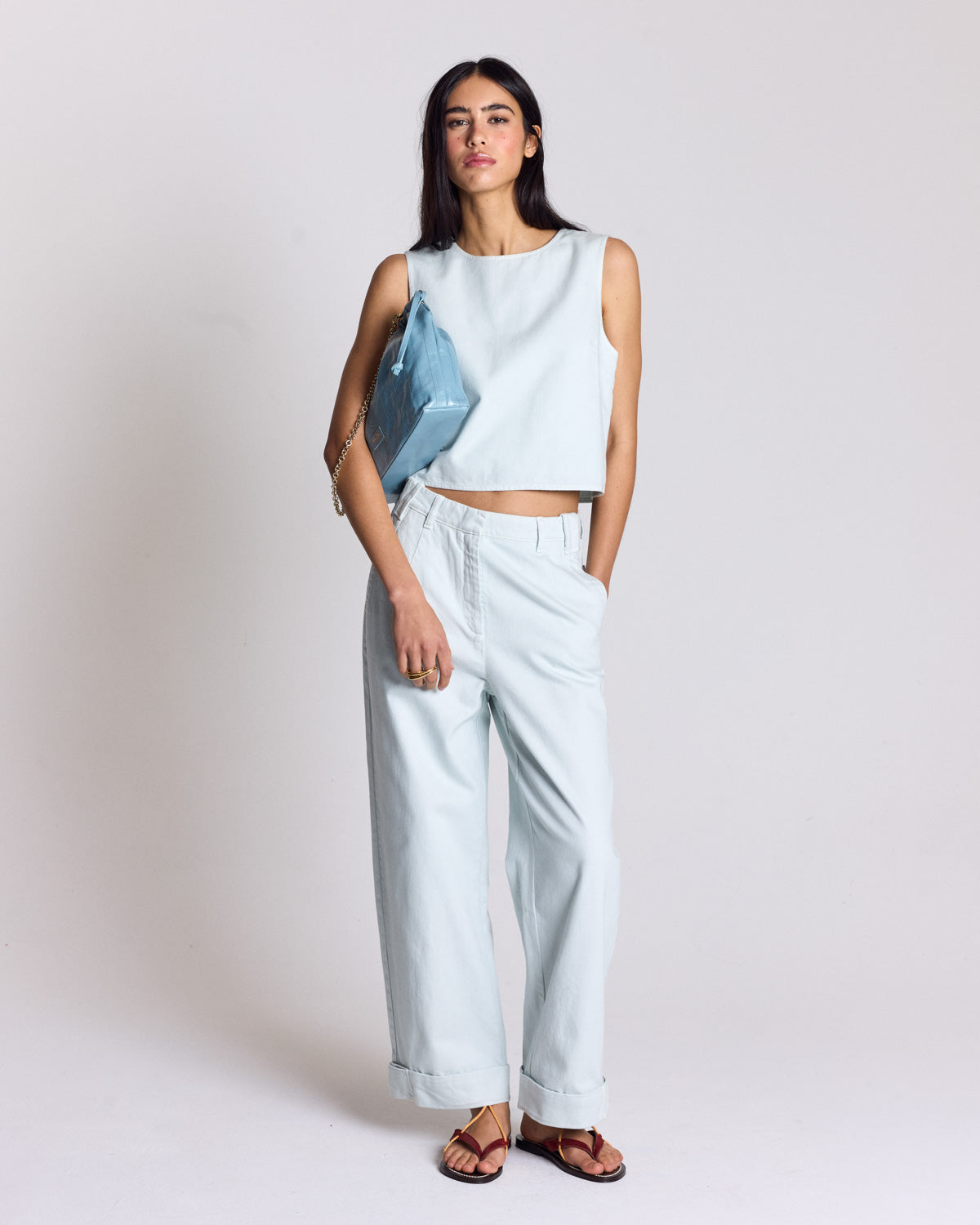 Sac Amaïa vernis froissé bleu piscine