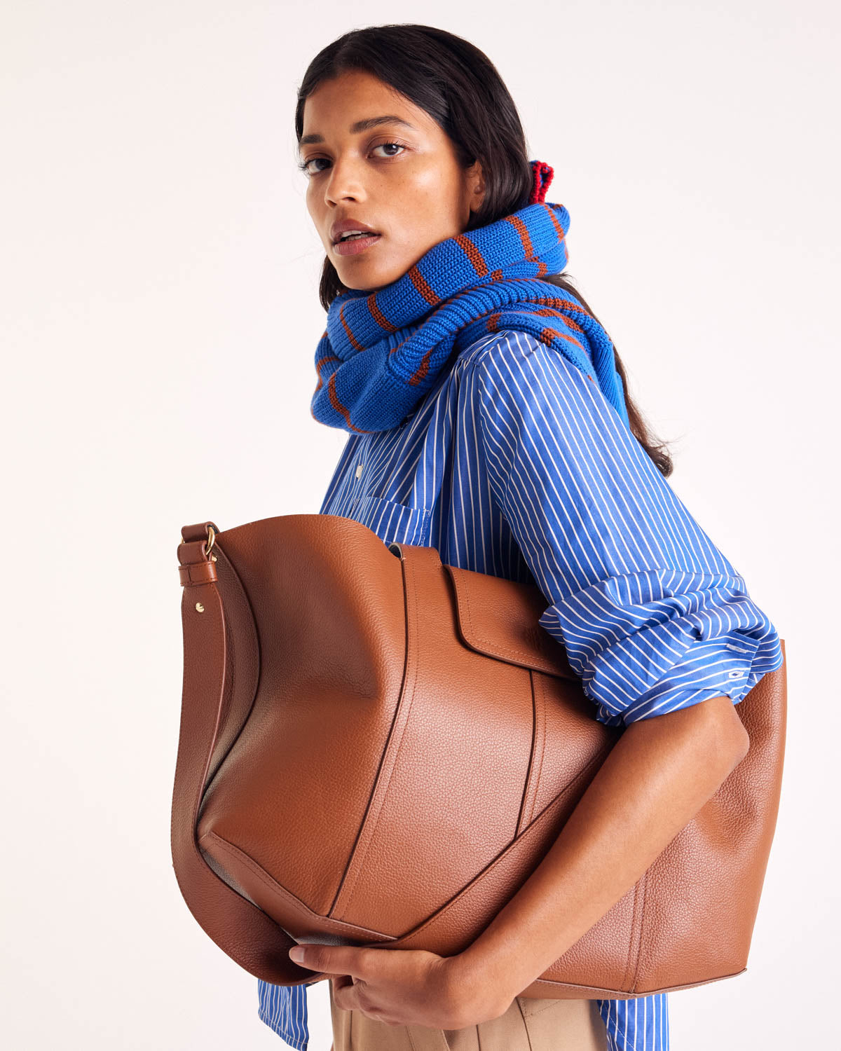Pull Gustave rayures bleu, cannelle et rouge