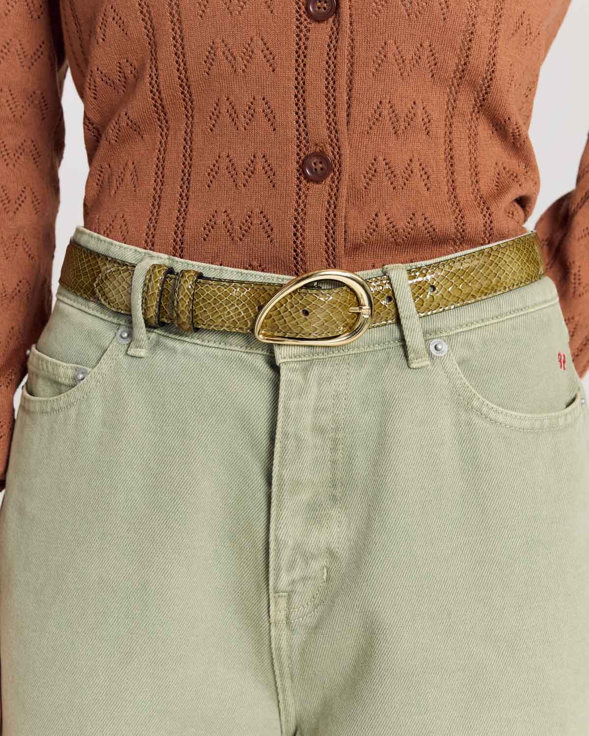 Ceinture Basma vernis embossé kaki