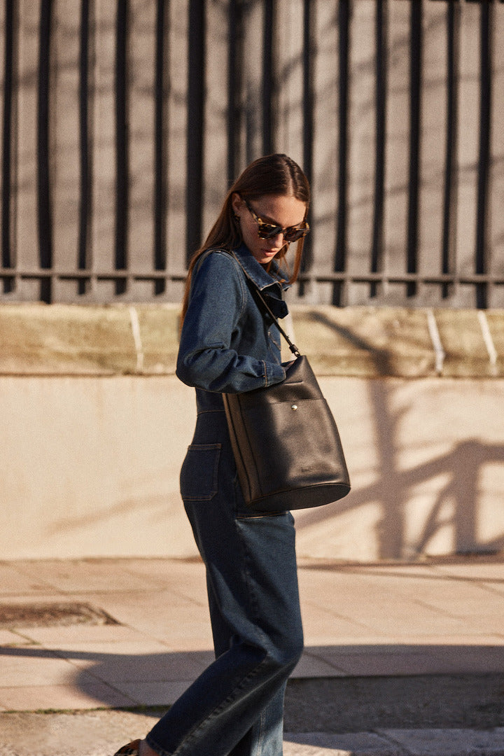 Sac Grand Sofia grainé noir intérieur marine