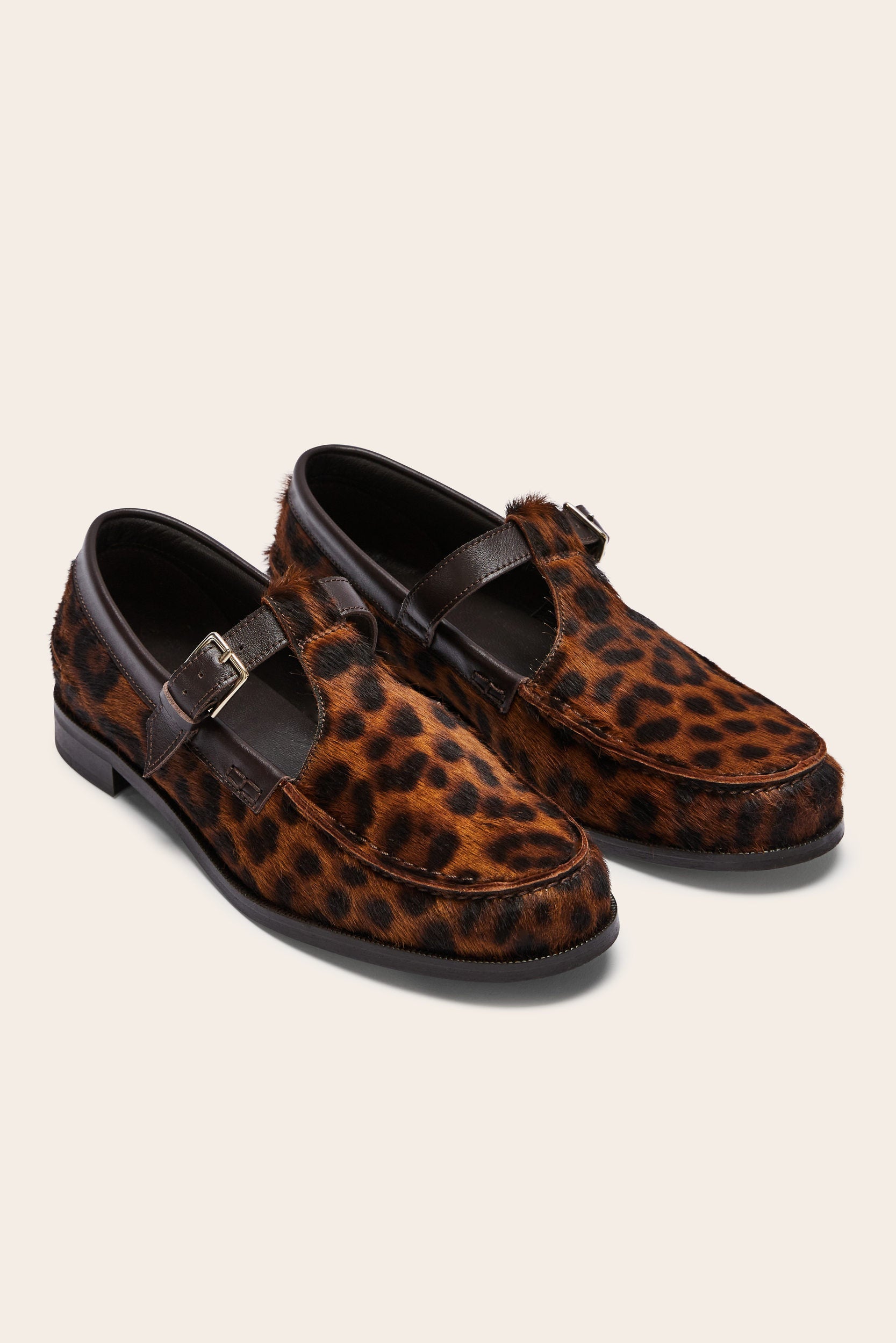 Mocassins Alban pony léopard fauve et chocolat