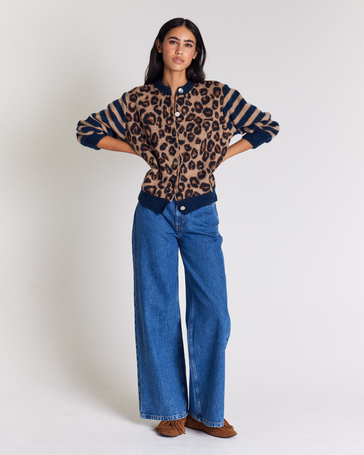 Cardigan Idole bleu et léopard