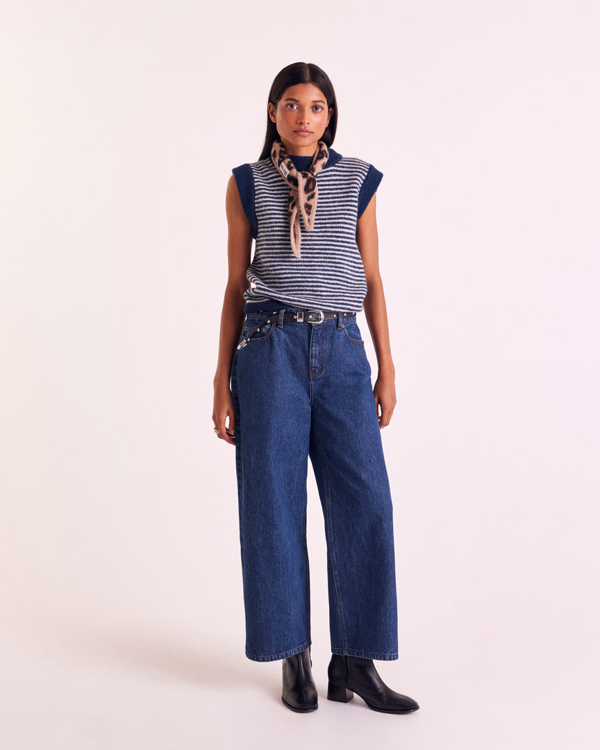 Pull Blason rayures bleu et blanc