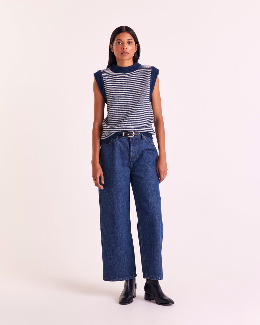 Pull Blason rayures bleu et blanc