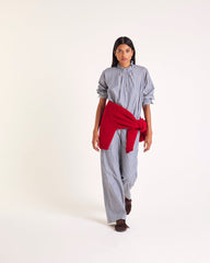 Pantalon Alphonse rayures marine, écru et gris