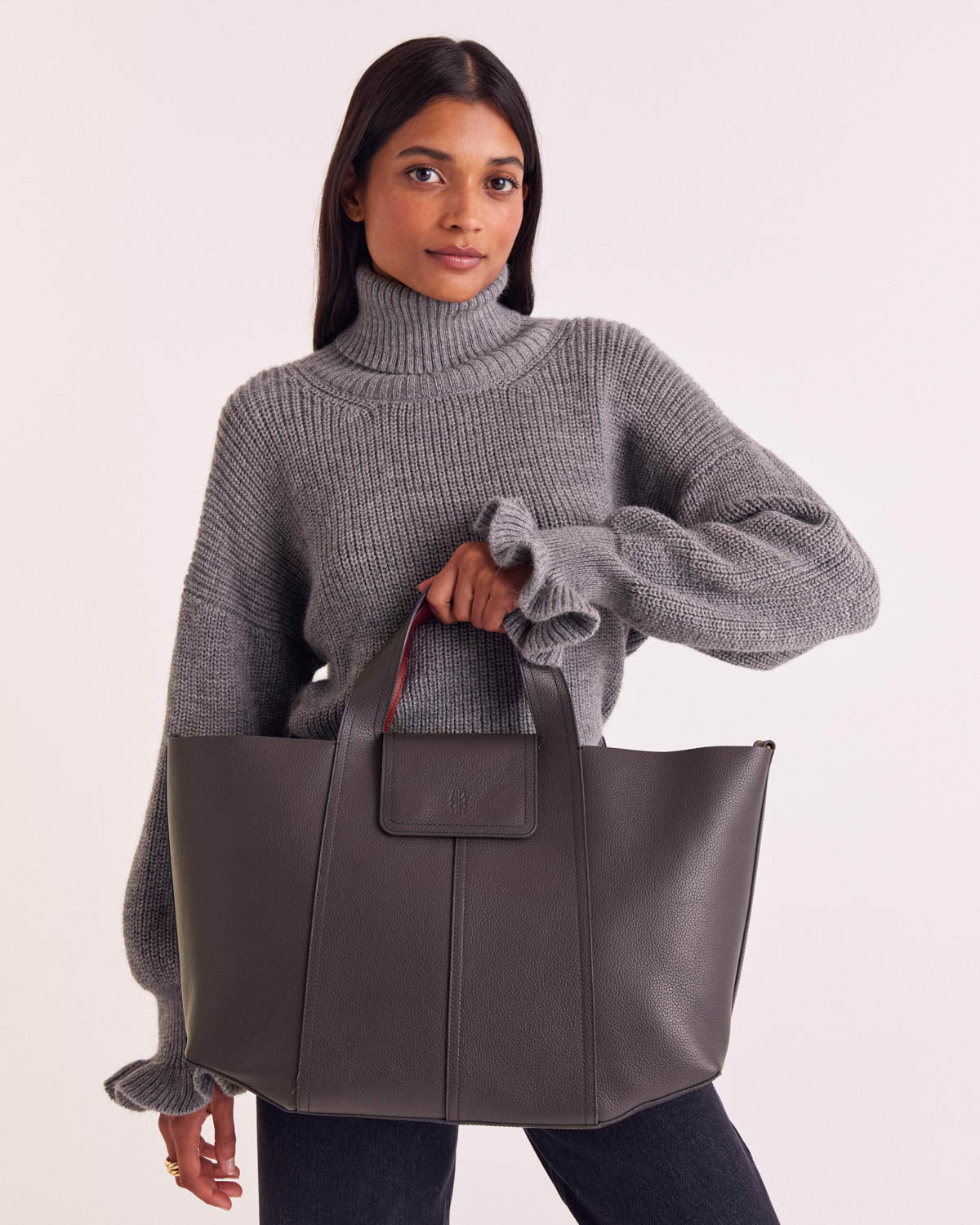 Cabas Esteban gris anthracite et lie de vin