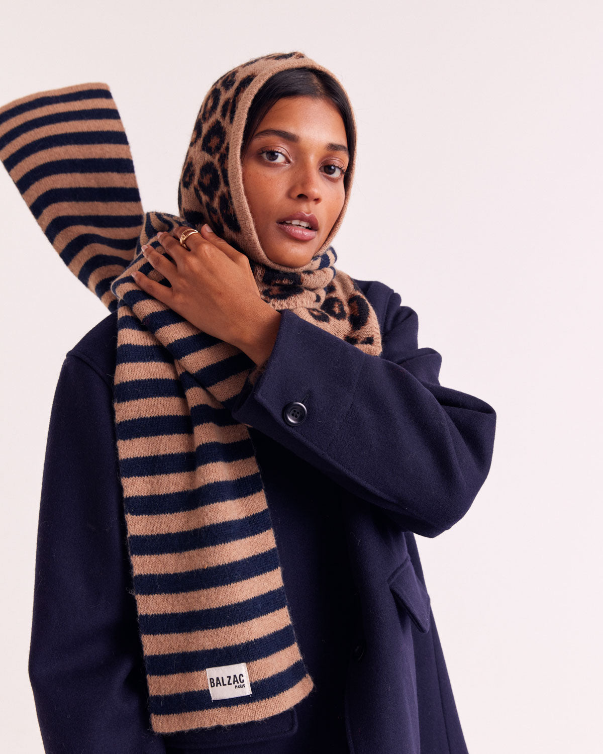Cagoule Gigi rayure bleu et léopard