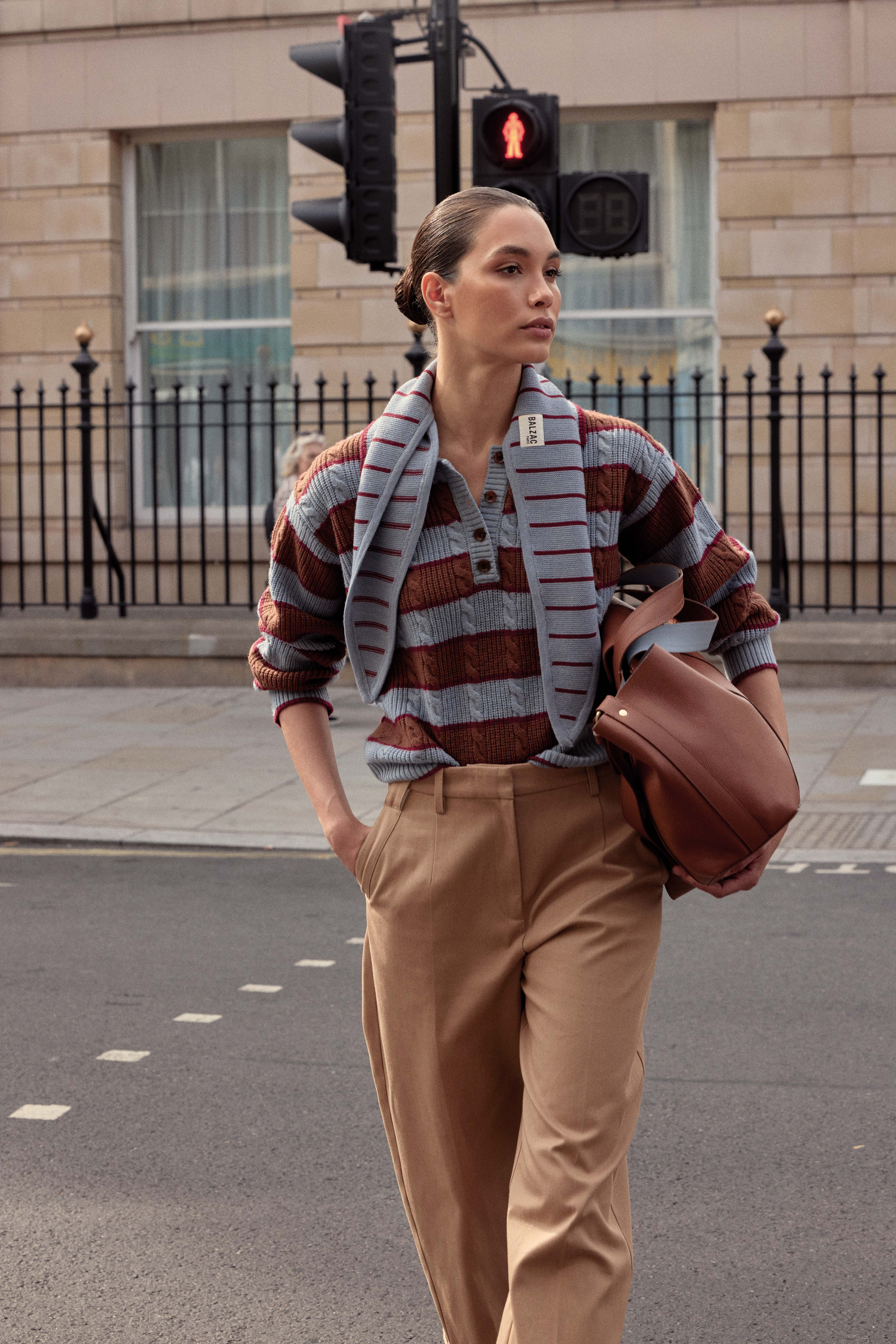 Pull Isidore rayures bleu, cannelle et bordeaux