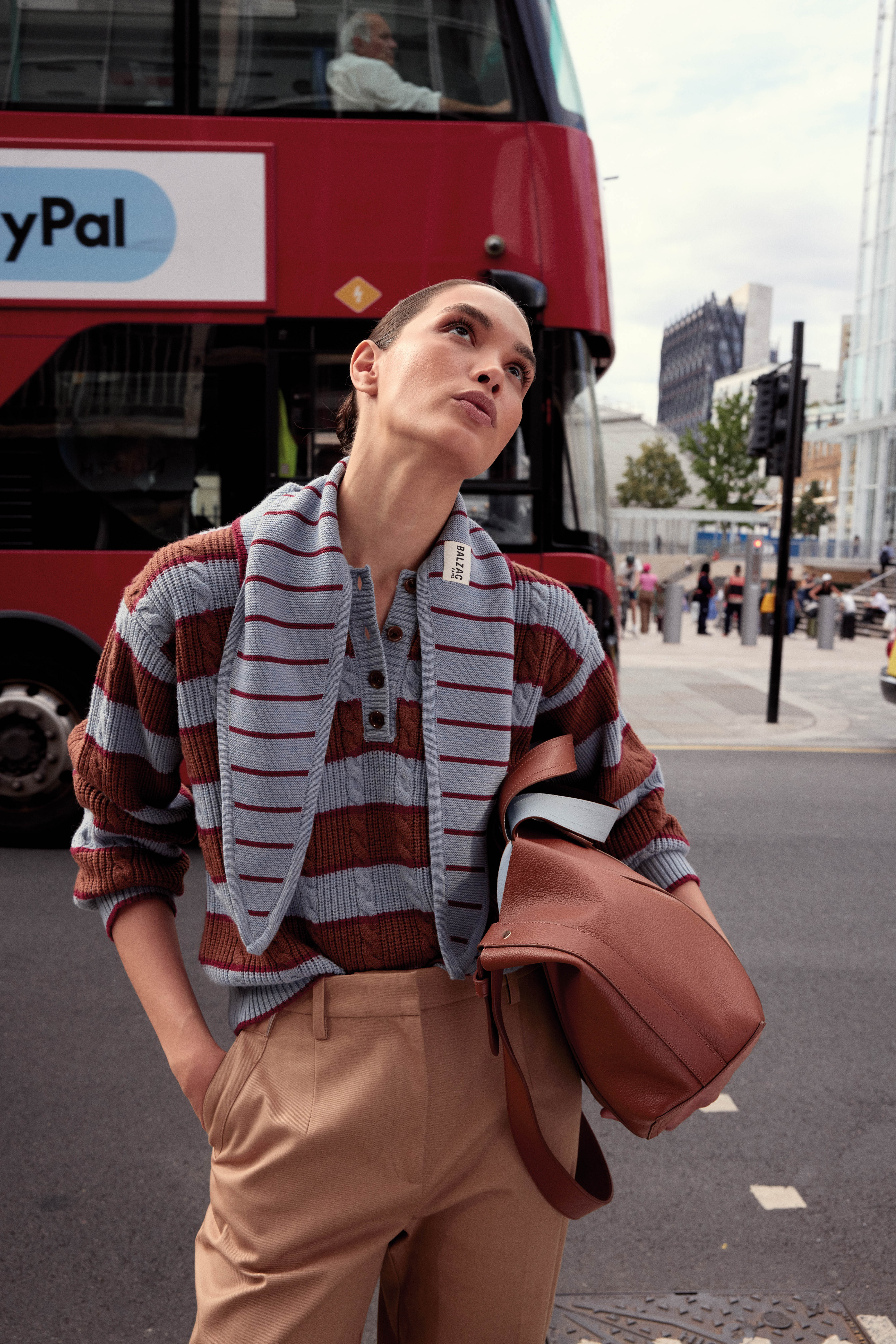 Pull Isidore rayures bleu, cannelle et bordeaux