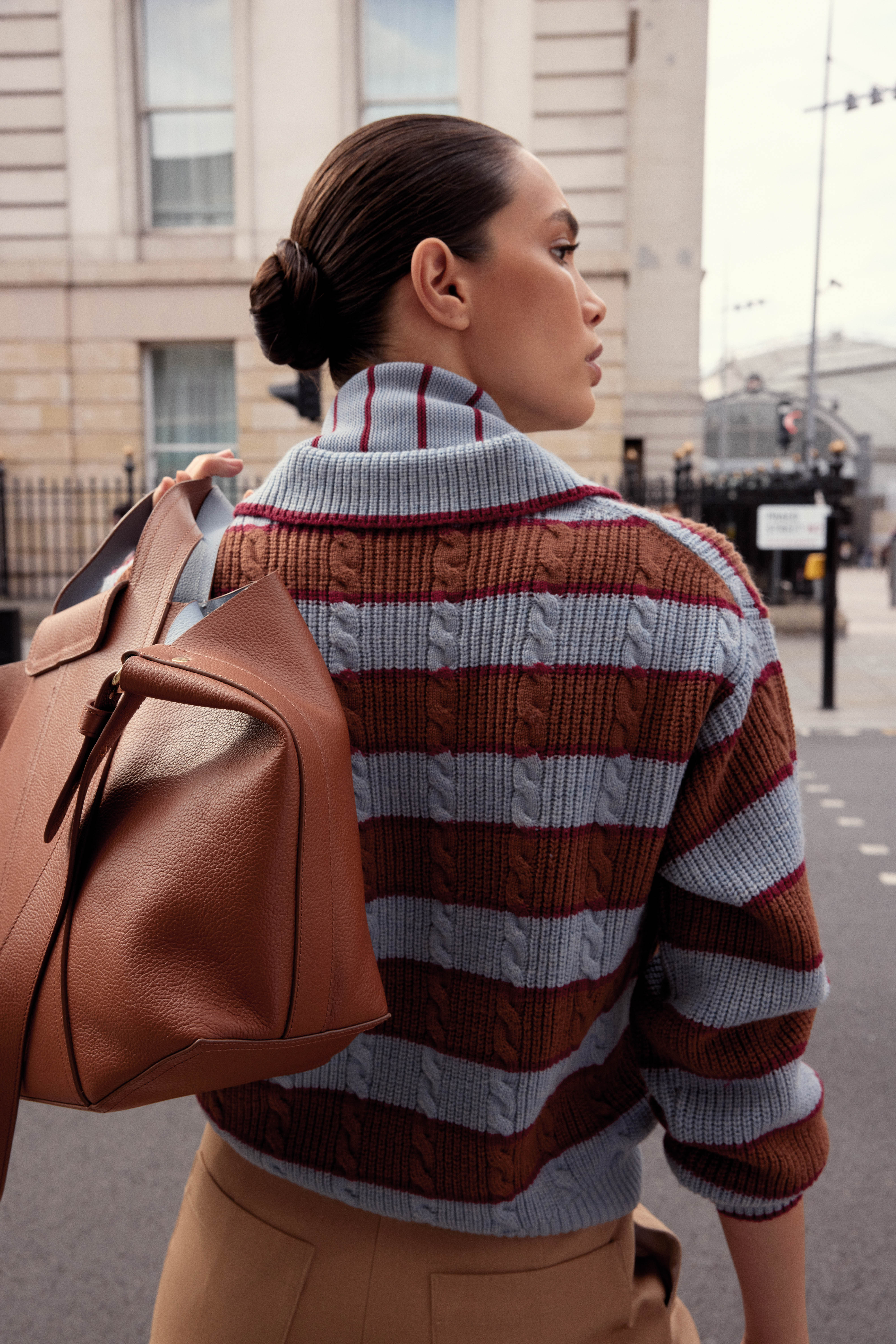 Pull Isidore rayures bleu, cannelle et bordeaux