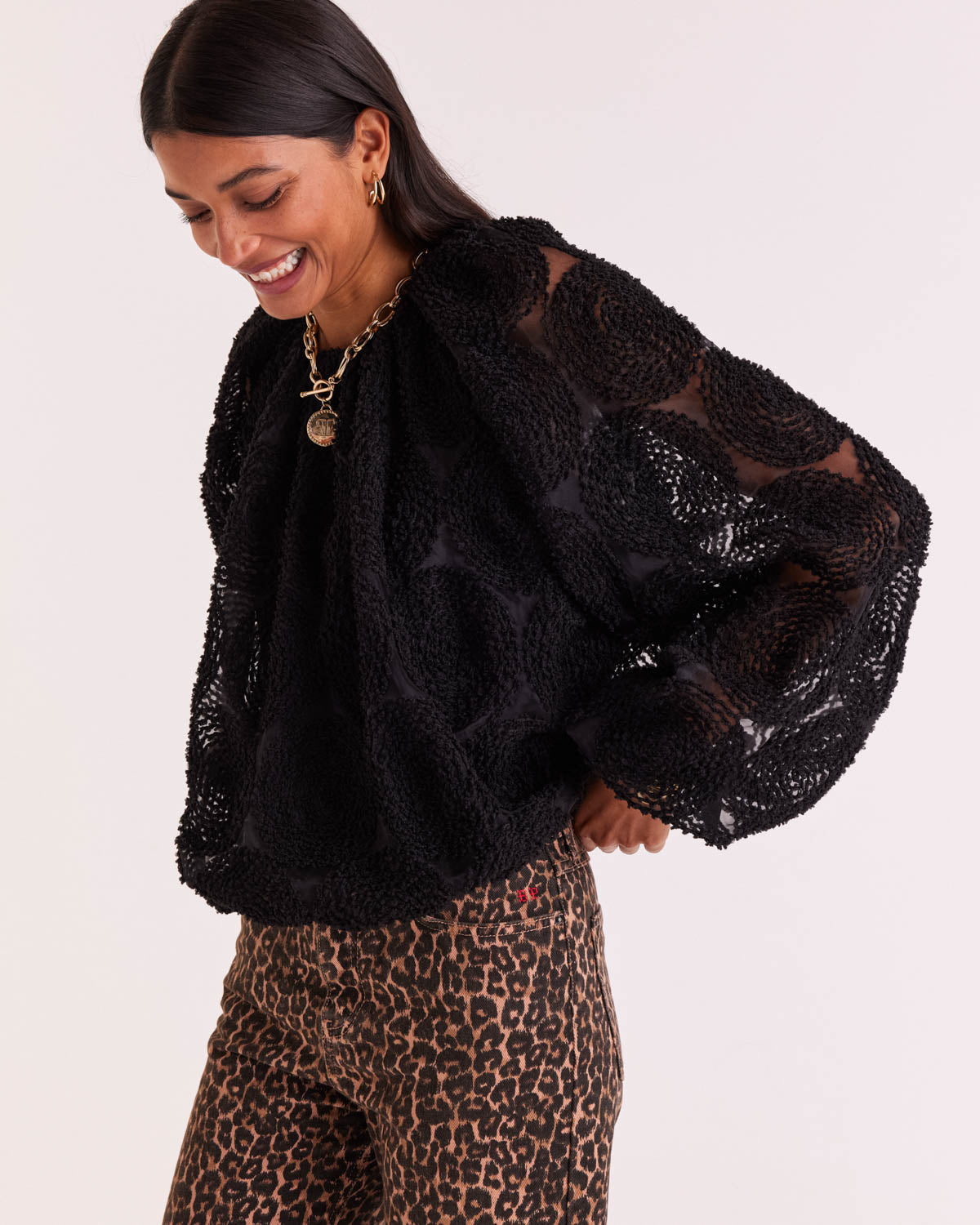 Blouse Ambre noir texturé