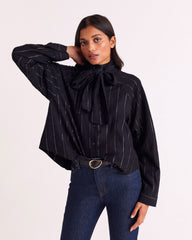 Chemise Joyce rayures marine et argent