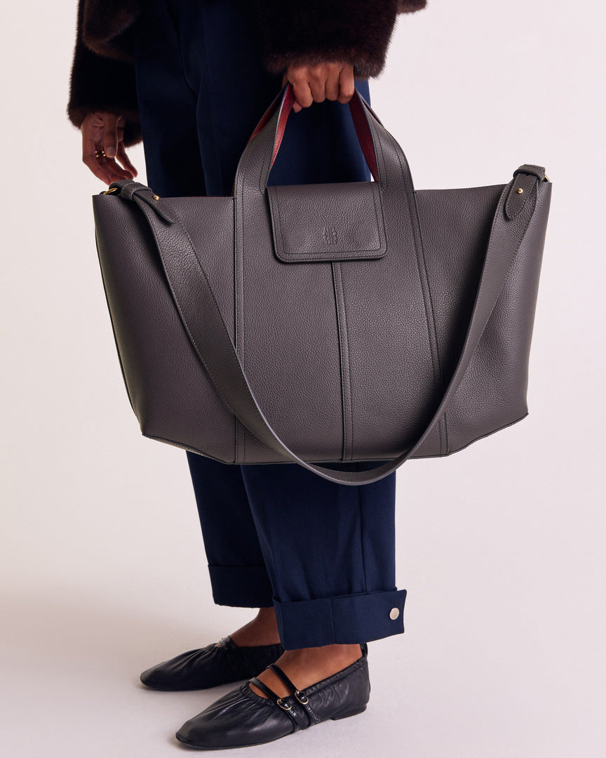 Cabas Esteban gris anthracite et lie de vin