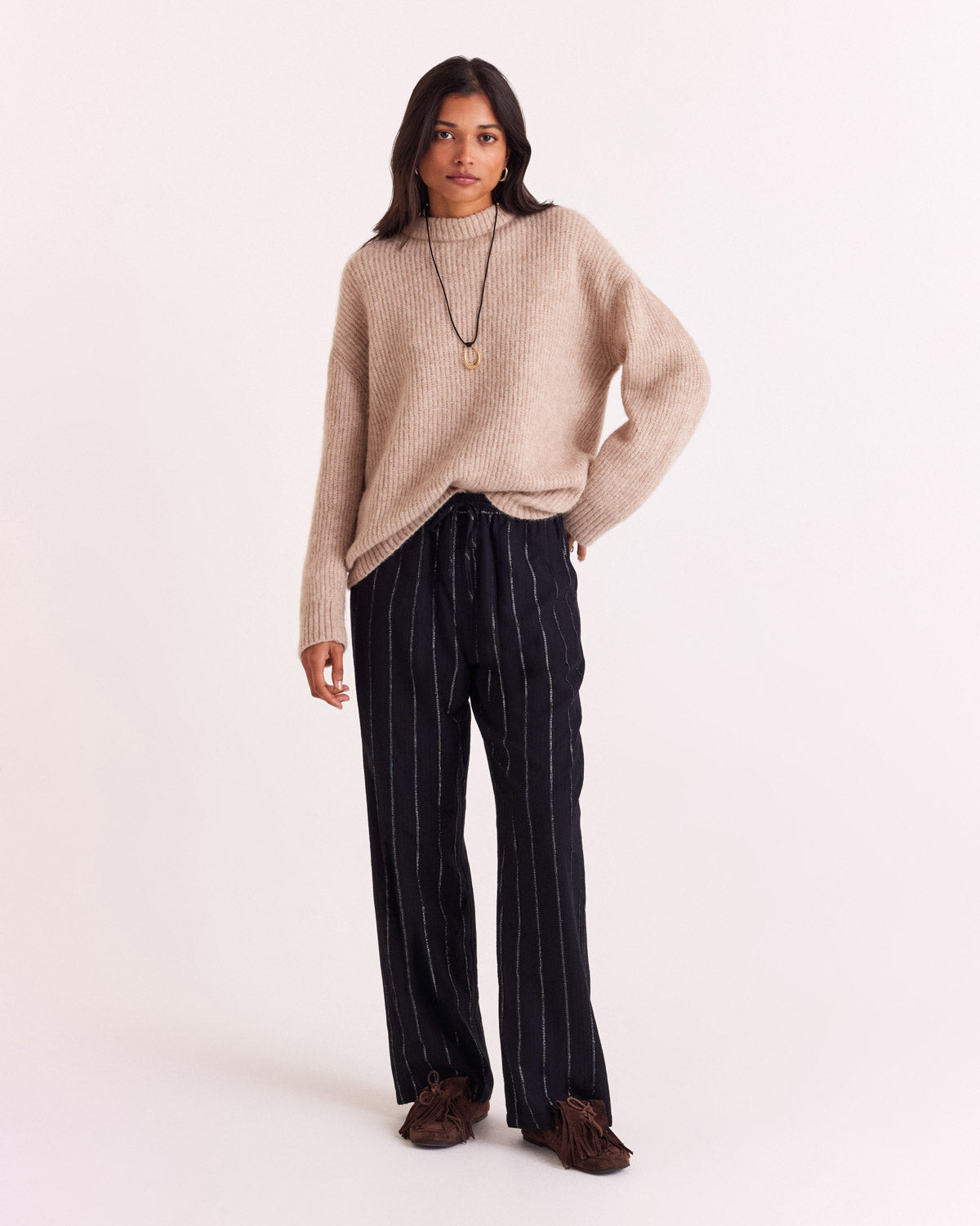 Pantalon Liseanne rayures marine et argent