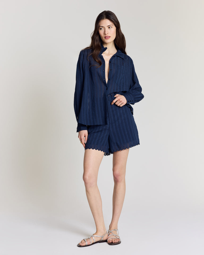 Chemise Leonor marine texturé