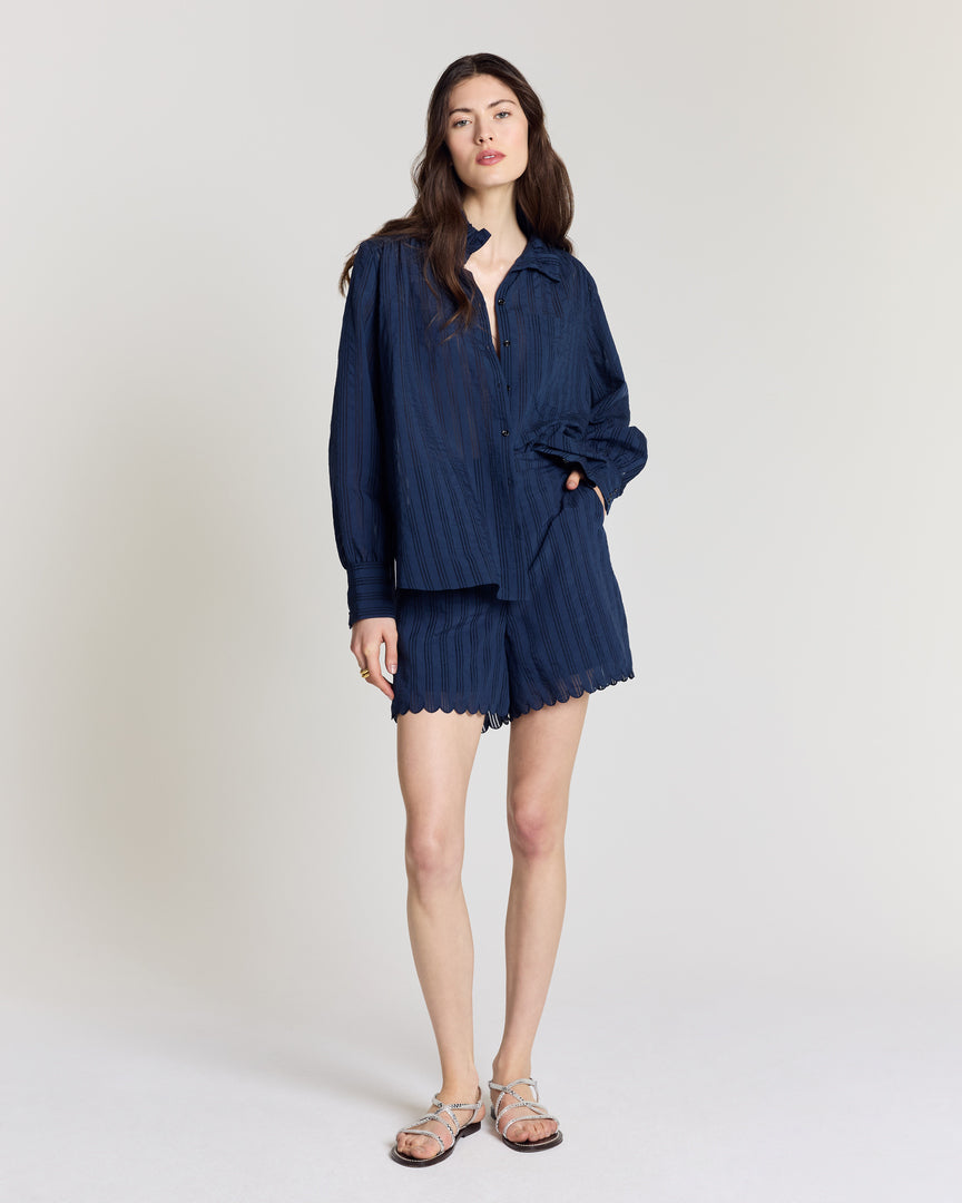 Chemise Leonor marine texturé