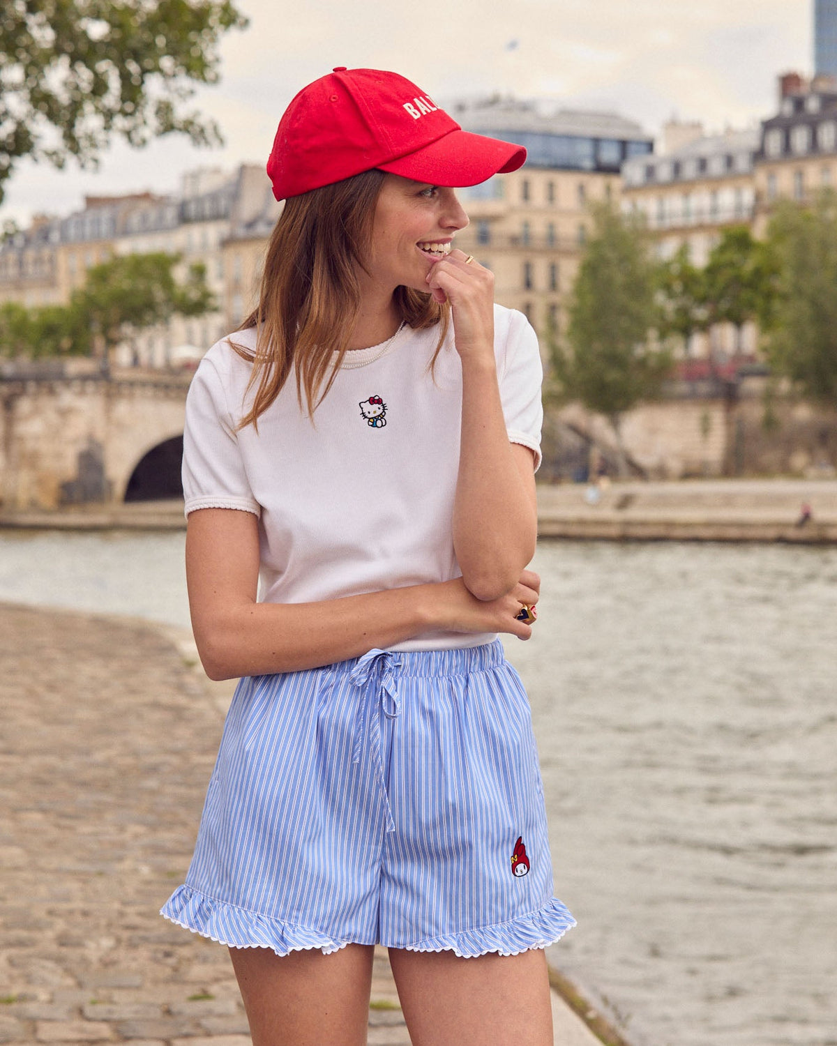 Short Velouté rayures bleu et blanc My Melody