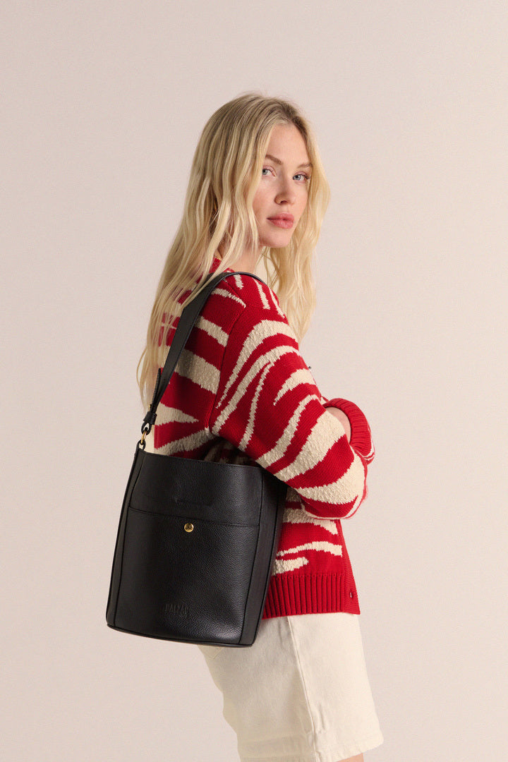 Sac Sofia grainé noir intérieur marine